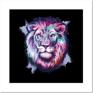 Lion Head in Beautiful Colorful Grunge Style Posters and Art